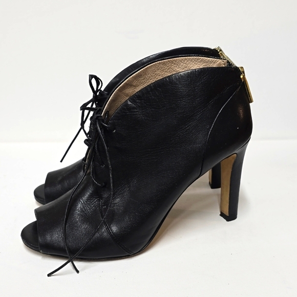 Louise et Cie Black Leather Laced Peep Toe Heeled‎ Boots - Picture 3 of 6